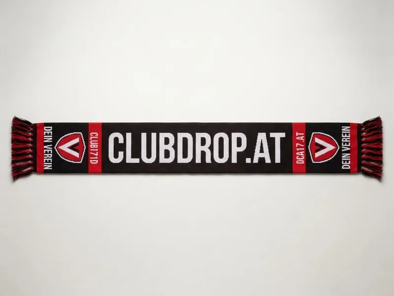 Schwarz-roter Strickschal mit Clubdrop-Schriftzug
